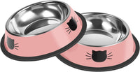 Serentive 2 Pcs Non-Slip Stainless Steel Small Cat Food Bowls - Pink / 7 oz