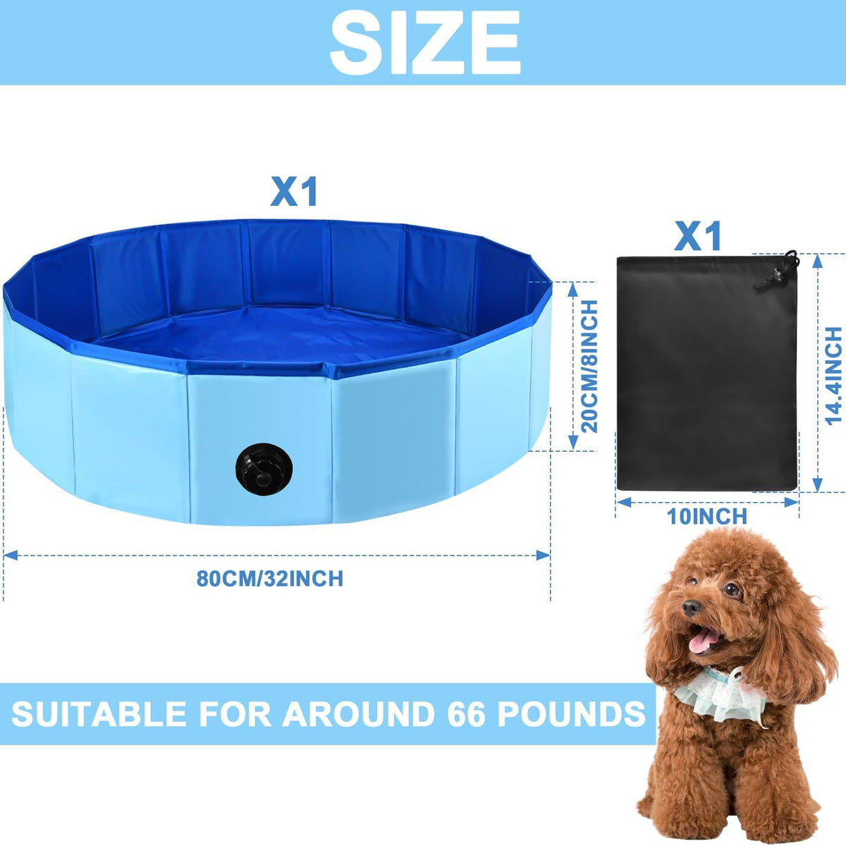 Enenes Foldable Dog Pool 24 x 8 Inch - Blue, 32"x8" - image 2