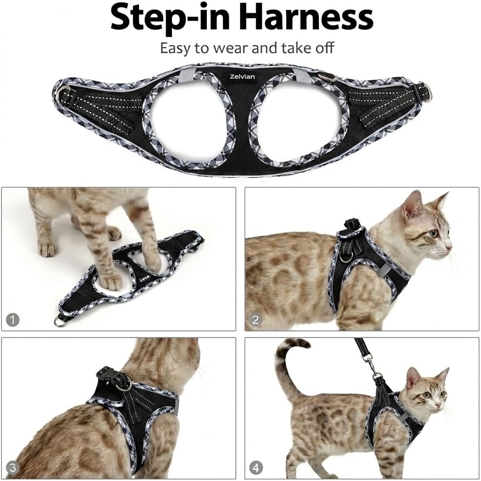 Escape Proof Cat Harness and Leash, Adjustable Vest - Black / M - image 3