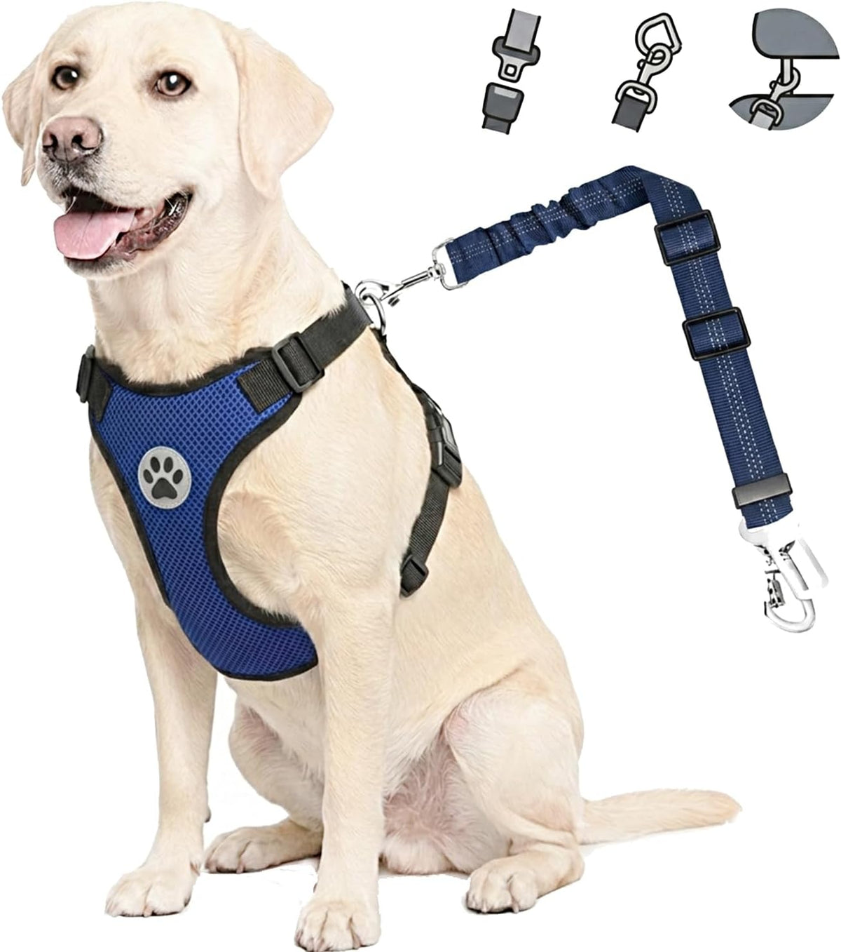 Lukovee Dog Car Harness Seat Belt Set - Medium / Blue