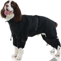 FUAMEY black fleece full body dog coat with built-in harness and zipper