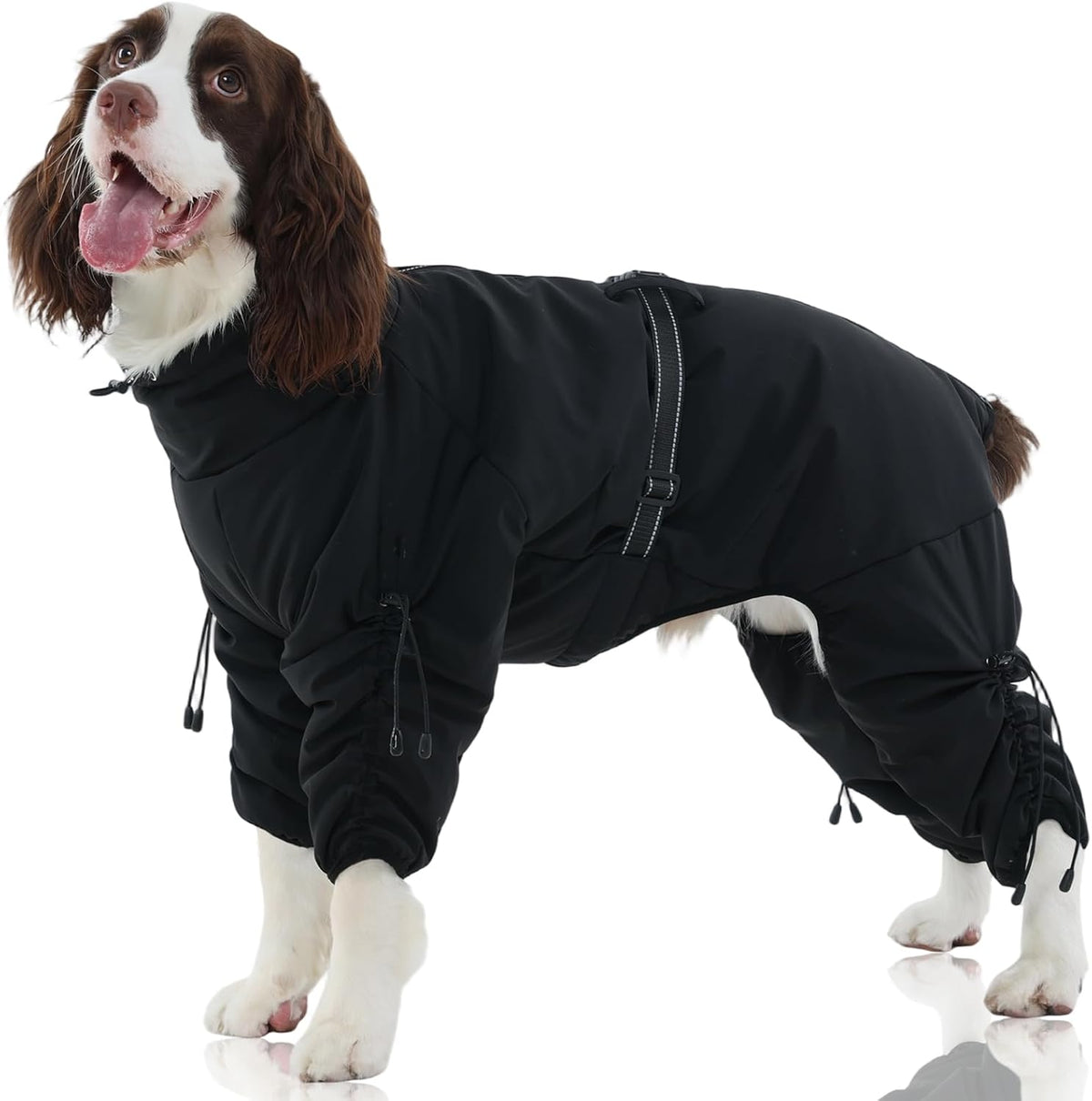 FUAMEY black fleece full body dog coat with built-in harness and zipper