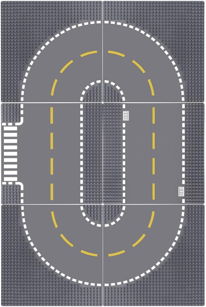 Lekebaby 6 Pack Classic Baseplates 10" x 10" - Grey (Roads) / 6 Pack