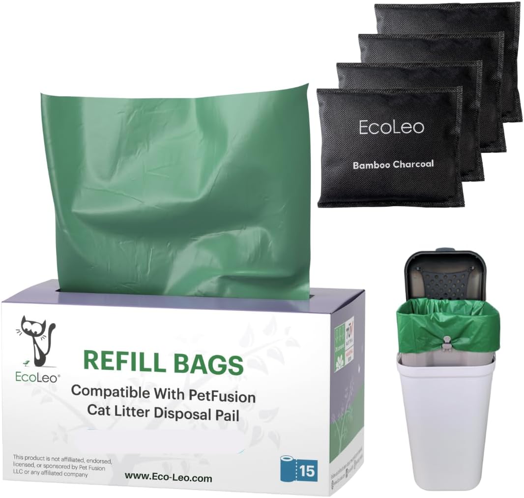 Pet-Fusion Compatible Bags for Cat Litter Pail/Dog Waste Station - 15 Bags + Deodorizer Bundle