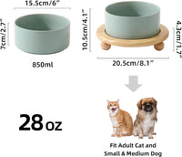 Cat Bowls Set of Two, 5.1” Ceramic Cat Food Bowls - Light Green / Bowl+Tray - 6.1" - image 4