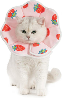 Avont Soft Cat Recovery Cone Collar, Adjustable Lightweight Kitten E-Collar for Small Dogs, Comfortable Neck Donut Stop Licking Scratching After Surgery -Strawberry(XS)