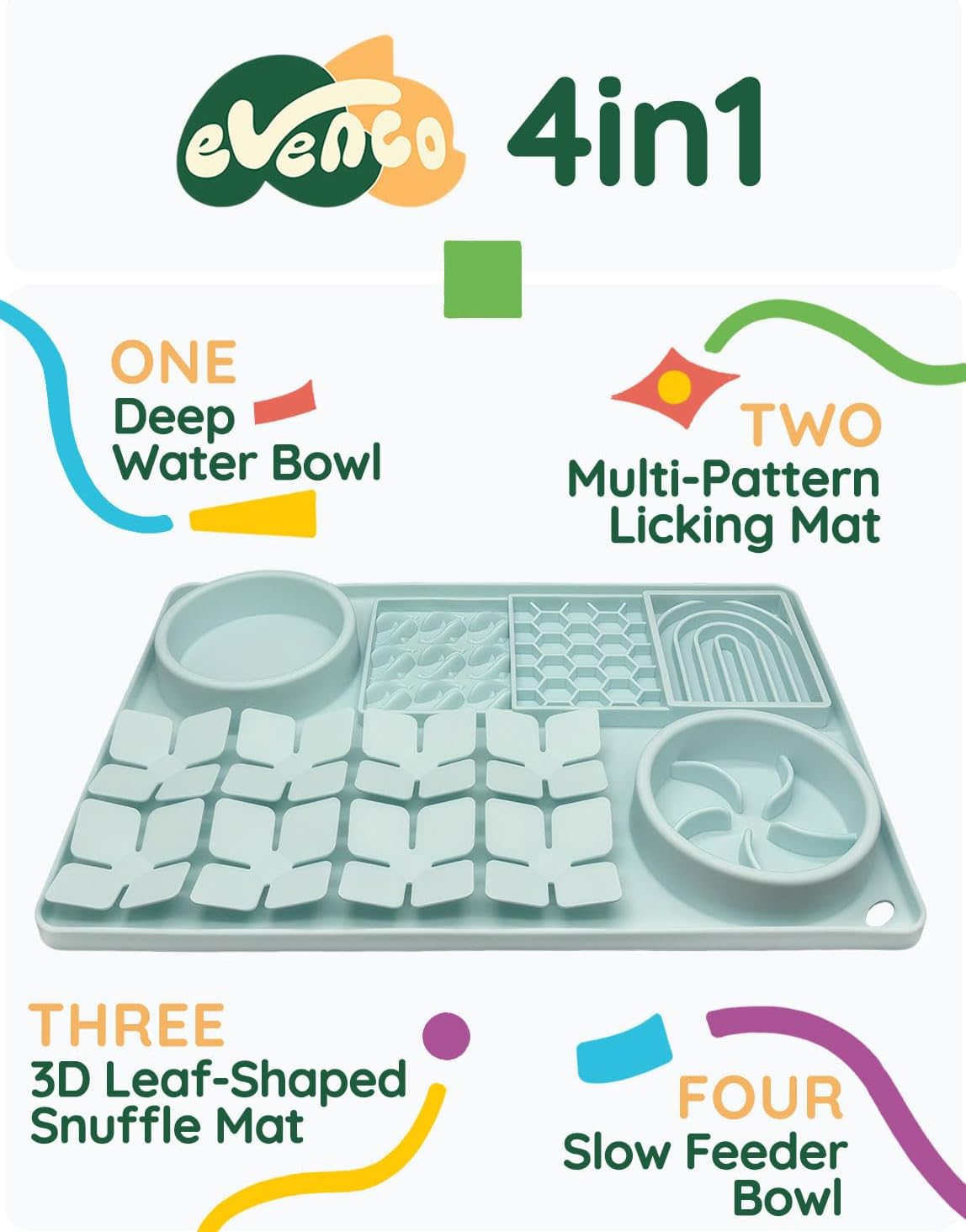 Slow Feeder Bowl, Silicone Lick Mat with Suction Cups for Dog Cat, Snuffle Mat for Pet Smell - Mint Green / Honeycomb 4in1 - image 3