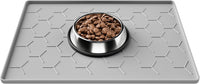 Pieviev Silicone Dog Cat Food Bowl Mat, Waterproof Raised Edge - S-16''X12'' / Light Gray
