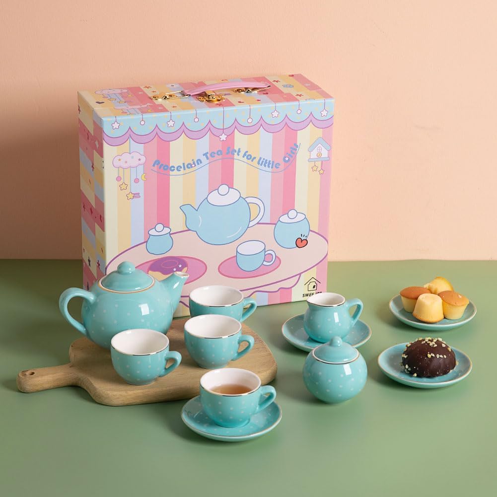 Sweejar porcelain tea set for little girls in pumpkin shape with teapot, cups and saucers - view 14