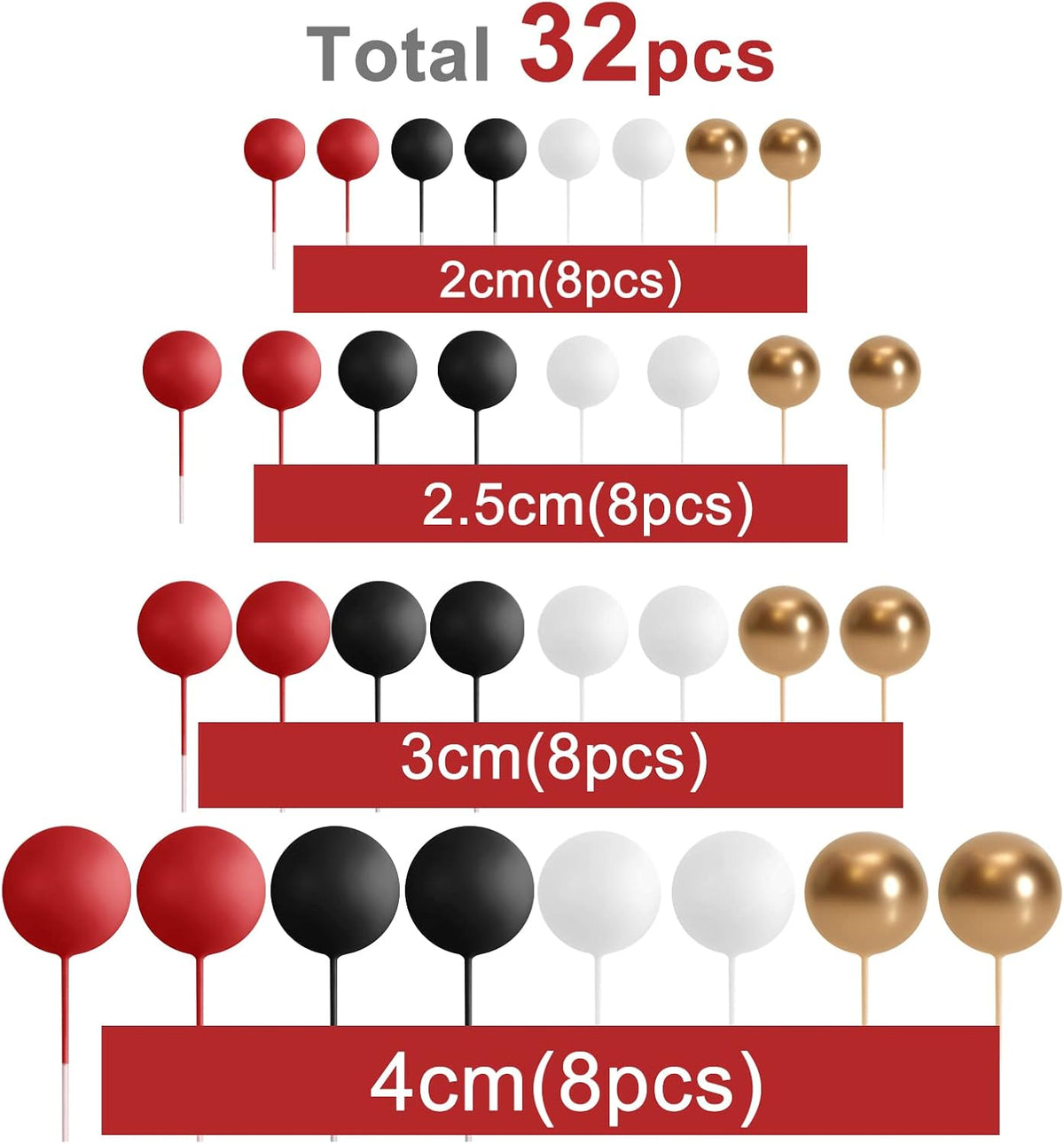ASTARON 32 Pcs Foam Balls Cake Topper Decorations for Party Cake - Red,black - image 2