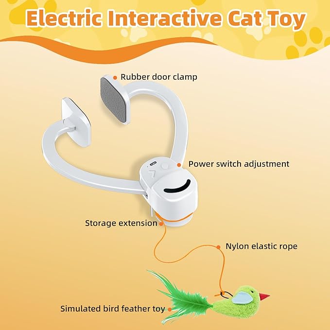 Interactive Cat Toys for Indoor Cats Automatic Electric Flying Bird Feather Wand Toy - Best Kitten & Adult Cat Enrichment Stimulation Toy Hanging Electric Kitty Toys for Bored Cats（White）