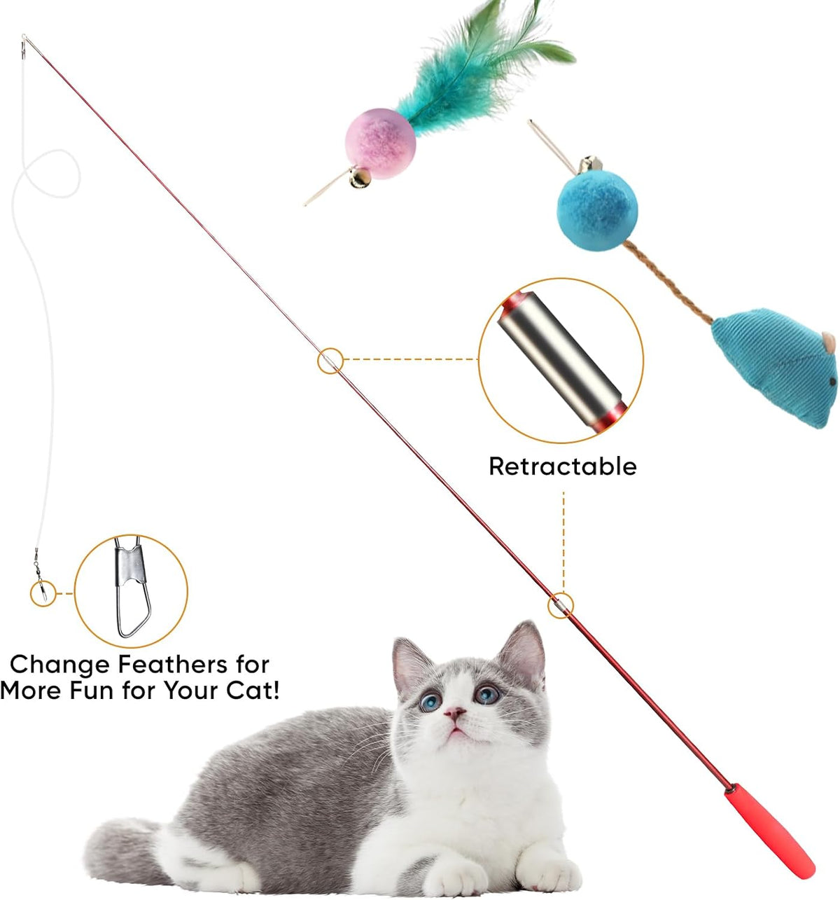 Cat Toys for Indoor Cats, 13 Packs Interactive Cat Wand Toy Set – Essentials for Cats - Multicolor / 11 Packs C - image 2