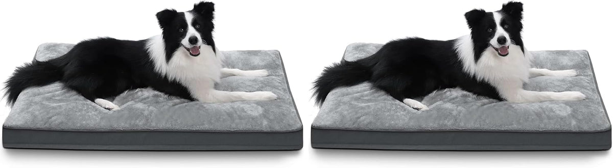 Large Plush Dog Bed for Crate with Washable Cover, 35x22 - 35.0"L x 22.0"W x 3.0"Th (Pack of 2) / Grey