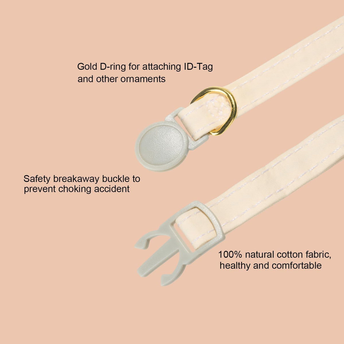 Breakaway Cat Collar with Bow Tie and Bell Adjustable Soft Corduroy - Small: Neck 7.5" - 11.0" / Bunny Ear - Cream - image 3