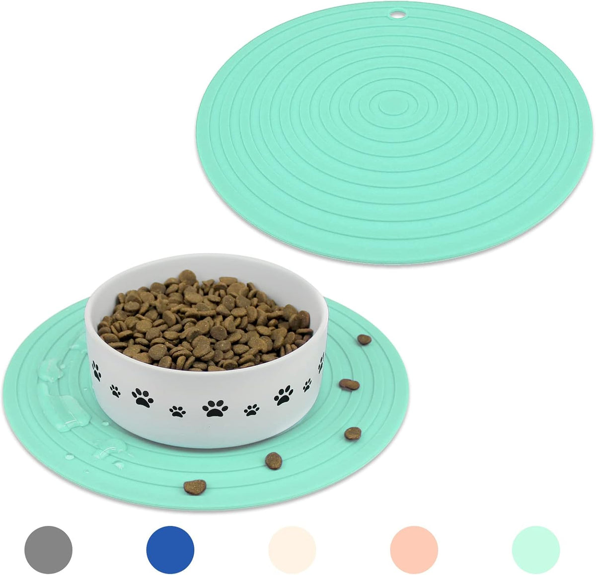 Pet Food Mat for Dog and Cat Placemat 2 Pcs - 9.5"L x 9.5"W / Green