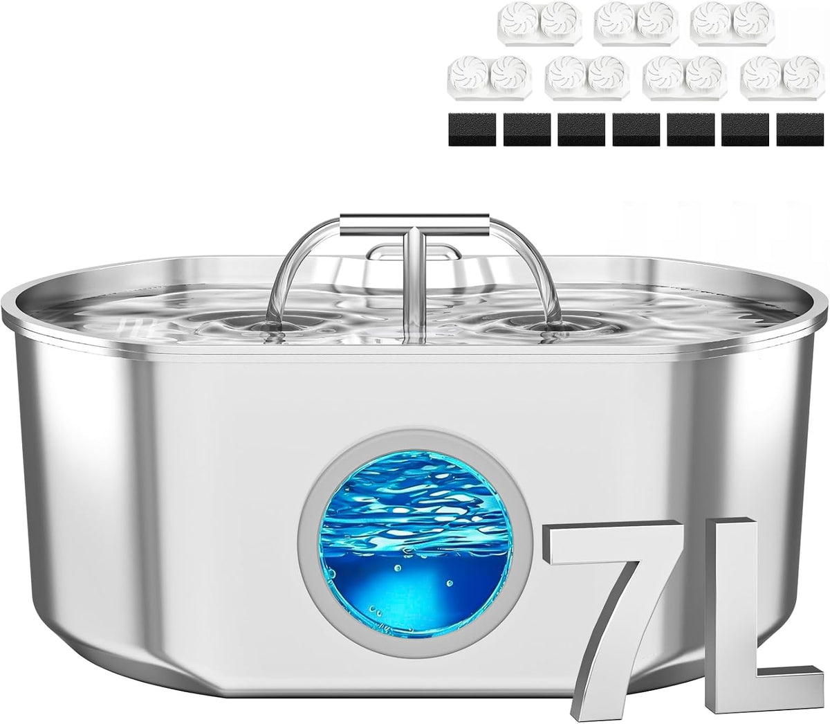 Cat Water Fountain Stainless Steel - 236oz Fountain+7 Filters +7 Sponges