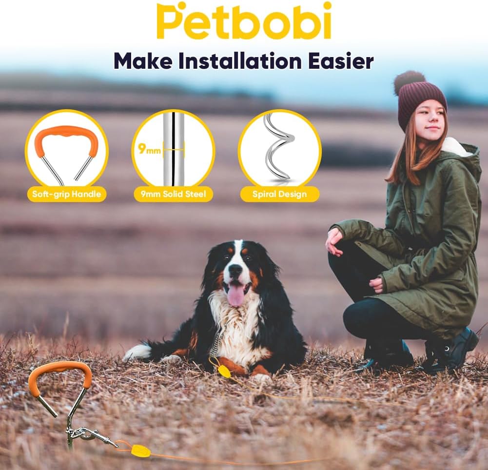 Petbobi Dog Tie Out Cable and Stake - 50 ft (120 lbs) / Orange - image 3