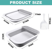 Cat Litter Box for Travel, 18"×14" Grey Small Litter Box for Open Foldable Waterproof Litter Pan,Kitty Litter Box Easy to Clean and Assemble, Portable Litter Box with Scoop