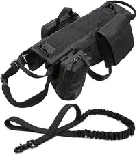 Tactical Dog Vest Harness with 3 MOLLE Bags&1 Bungee Leash – Essentials for Dogs - Black / M:Harness neck 10.3"~16.5", chest 18.1"~31.1"