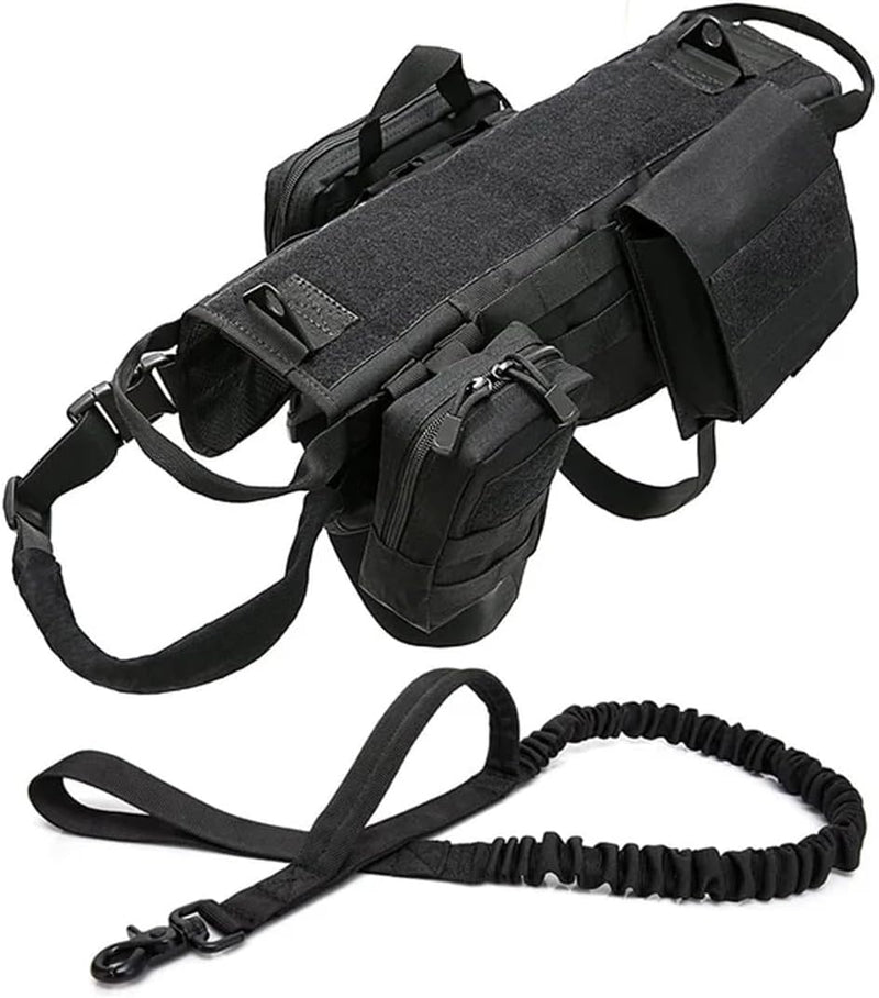 Tactical Dog Vest Harness with 3 MOLLE Bags&1 Bungee Leash – Essentials for Dogs - Black / M:Harness neck 10.3"~16.5", chest 18.1"~31.1"
