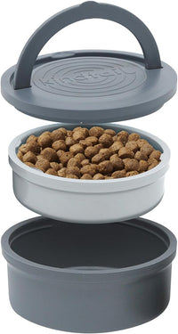Dog Travel Bowls - Set of 2 Portable Pet Food & Water Dishes with Lid & Handle - Each Nesting - Grey / Large