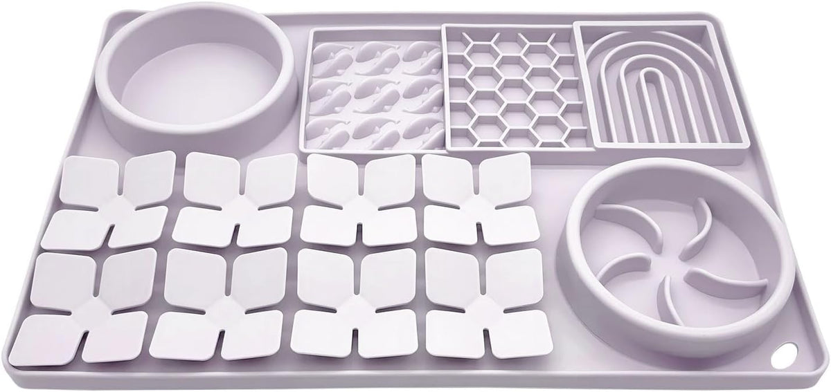 Slow Feeder Bowl, Silicone Lick Mat with Suction Cups for Dog Cat, Snuffle Mat for Pet Smell - Lavender Gray / Honeycomb 4in1 - image 2