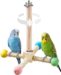Bird Perch Toy, Kiln-Dried Wood Interactive 360° Spinning Cage Toy – Essentials for Birds - Small (no bells)
