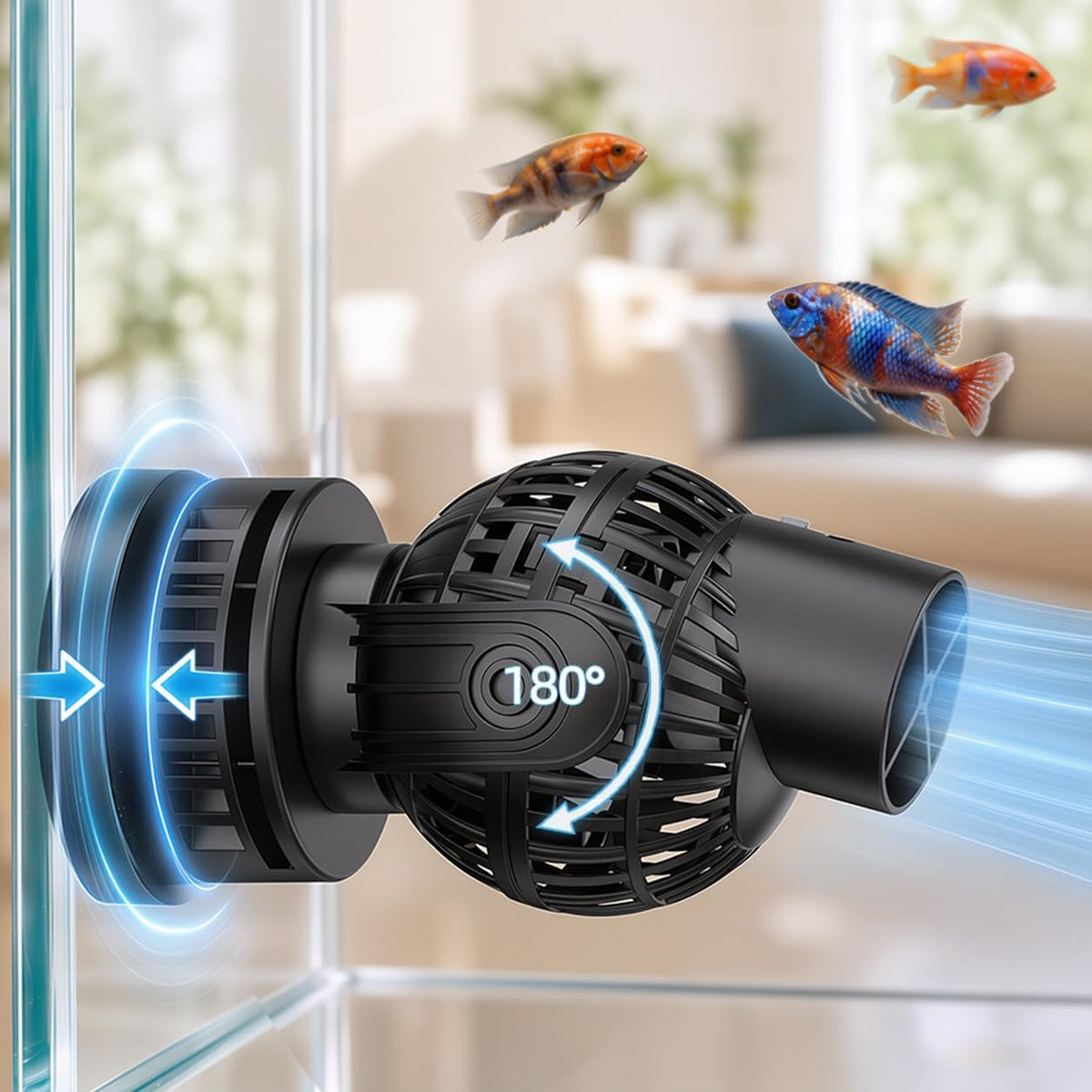 FREESEA Magnetic Wave Maker for Aquarium: 1s Mounts on 15mm Glass - 1050 GPH (Black)