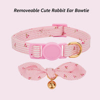 Cotton Bowtie Cat Collar with Bell 2 Pack Adjustable Breakaway Kitten - Cherry Pink+Pink / 7.5-11.4 Inch (Pack of 2) - image 2