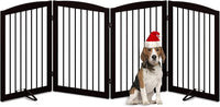 Freestanding Pet Gate for Dogs, Indoor Wooden Foldable Dog Gate for House, Doorway, Stair, 80 Inch Wide, 4 Panels 32",Brown