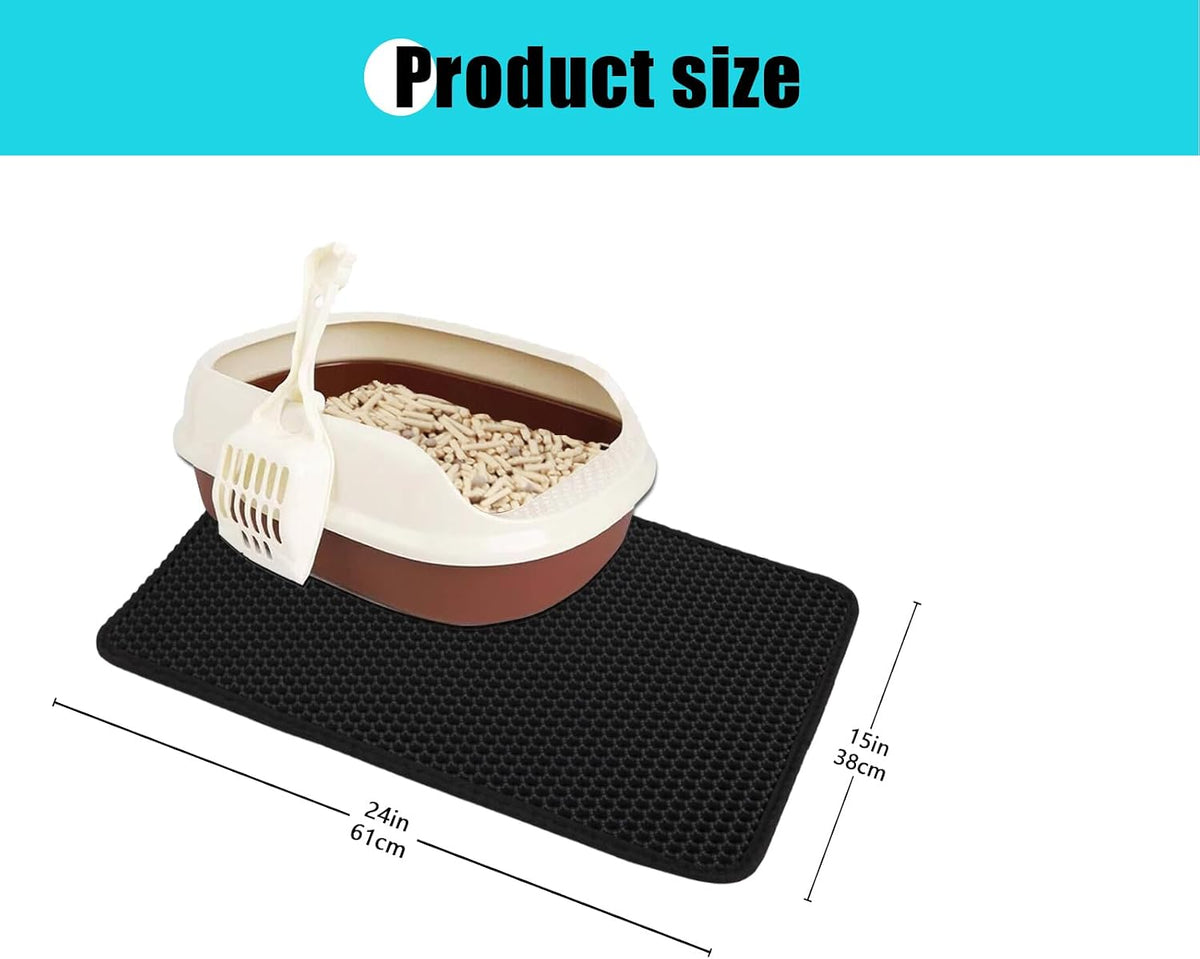 Cat Litter Mat 35"x24", Double Layer Waterproof Litterbox Mat - 23" x 14.5" / Black - image 2