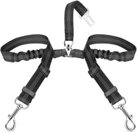 SlowTon Double Dog Seat Belt for Car with Elastic Bungee Buffer - A.Black / 2 Small in 1
