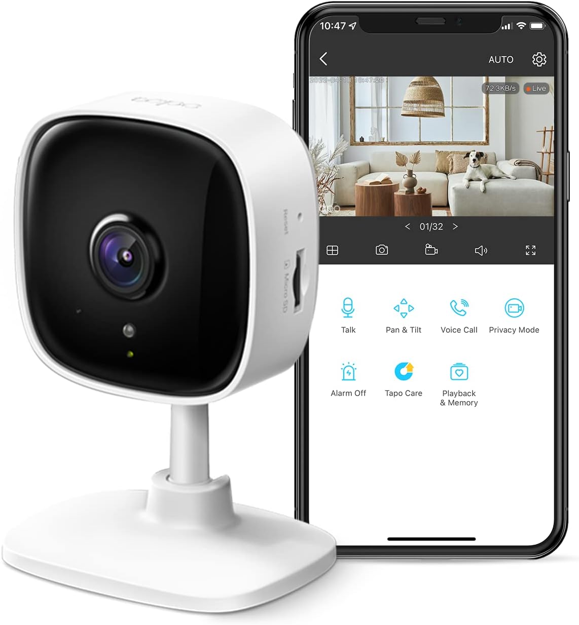 Tapo 1080P Indoor Security Camera, Baby Monitor, Dog Camera - 2K / White / 1-Pack