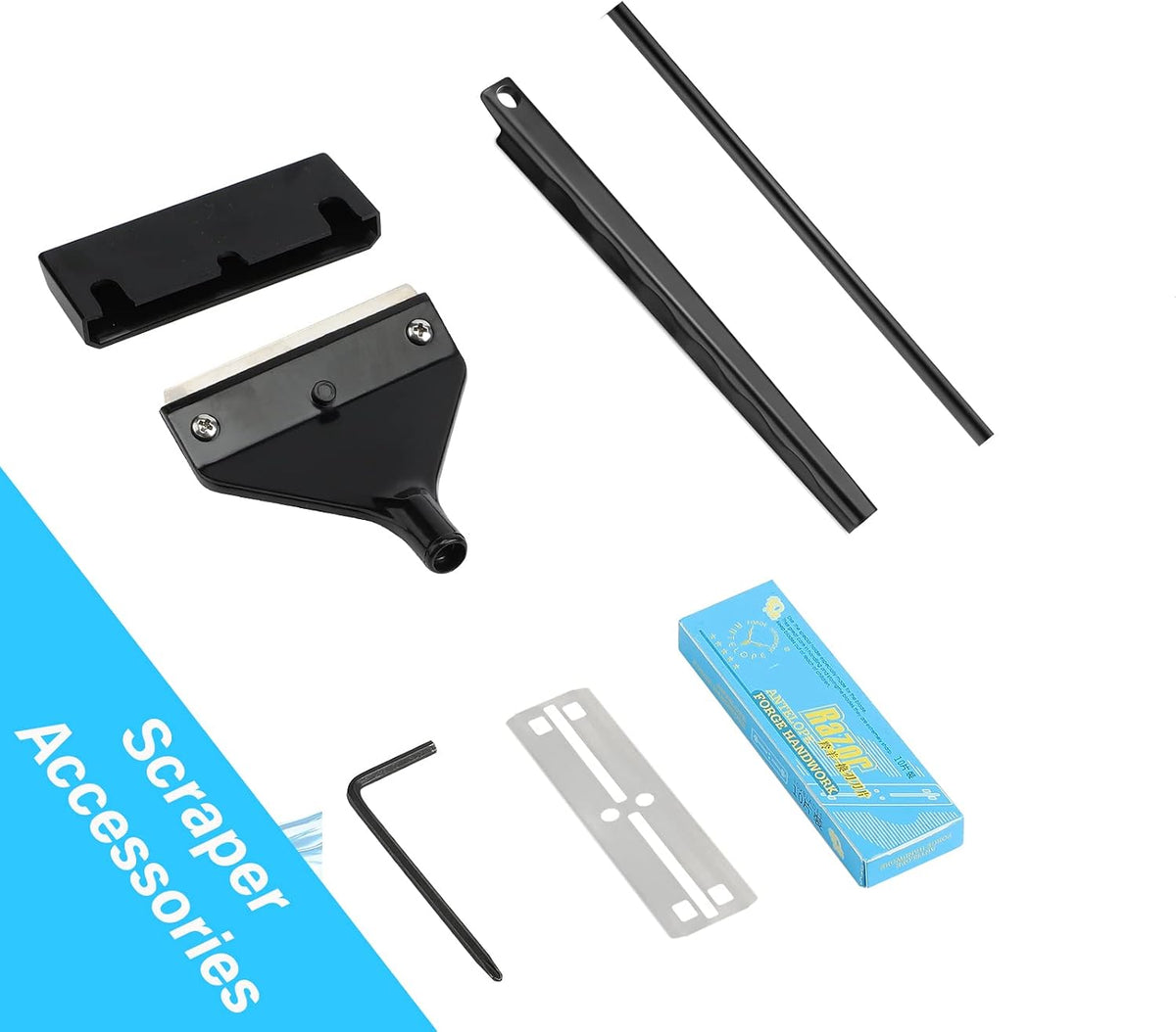 Vimvins aquarium algae scraper with wide handle, hanging hole and 10 replacement razor blades - view 2