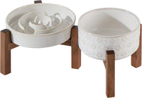 Raised Slow Feeder Dog Bowls, Elevated Dog Bowls Slow Feeder – Essentials for Dogs - 2 x White + Stand - A / M- 7.3inch / 1.2 Cups