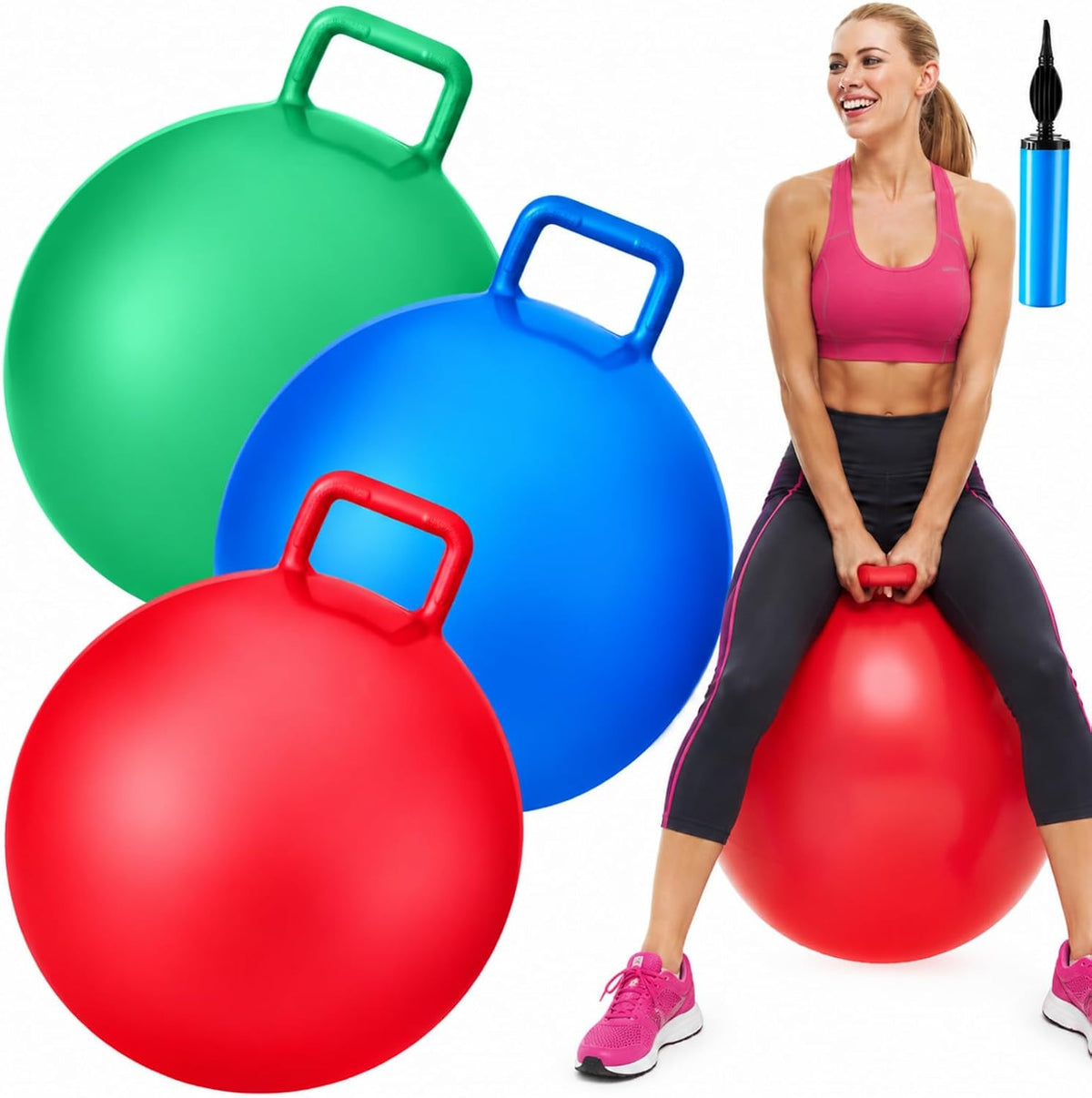 Lewtemi 3 Pcs 29" Hopper Ball Handle, Gradient Red - 29" / Red, Blue, Green