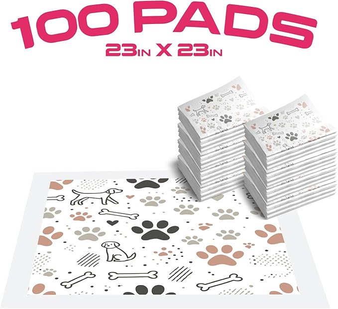 Disposable Dog Training Pads – Highly Absorbent Pee Pads with Quick-Dry Gel, Leak Proof Backing, Pheromonal Attractant for Housebreaking and Indoor Potty Training – 23 x 23 in (100 Count)