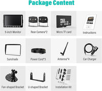 Wireless Backup Camera, 9 Inch HD 1080P Loop Recording Monitor with 2 Rear View Camera System for Cars, Trucks, RV, Trailers, IP69K Waterproof 152° View Camera, Stable Wireless Signal (W902)