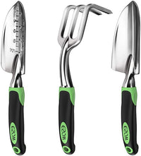ESOW Garden Tool Set, 3 Piece Cast-Aluminum Heavy Duty Gardening Kit Includes Hand Trowel, Transplant Trowel and Cultivator Hand Rake with Soft Rubberized Non-Slip Ergonomic Handle, Garden Gifts