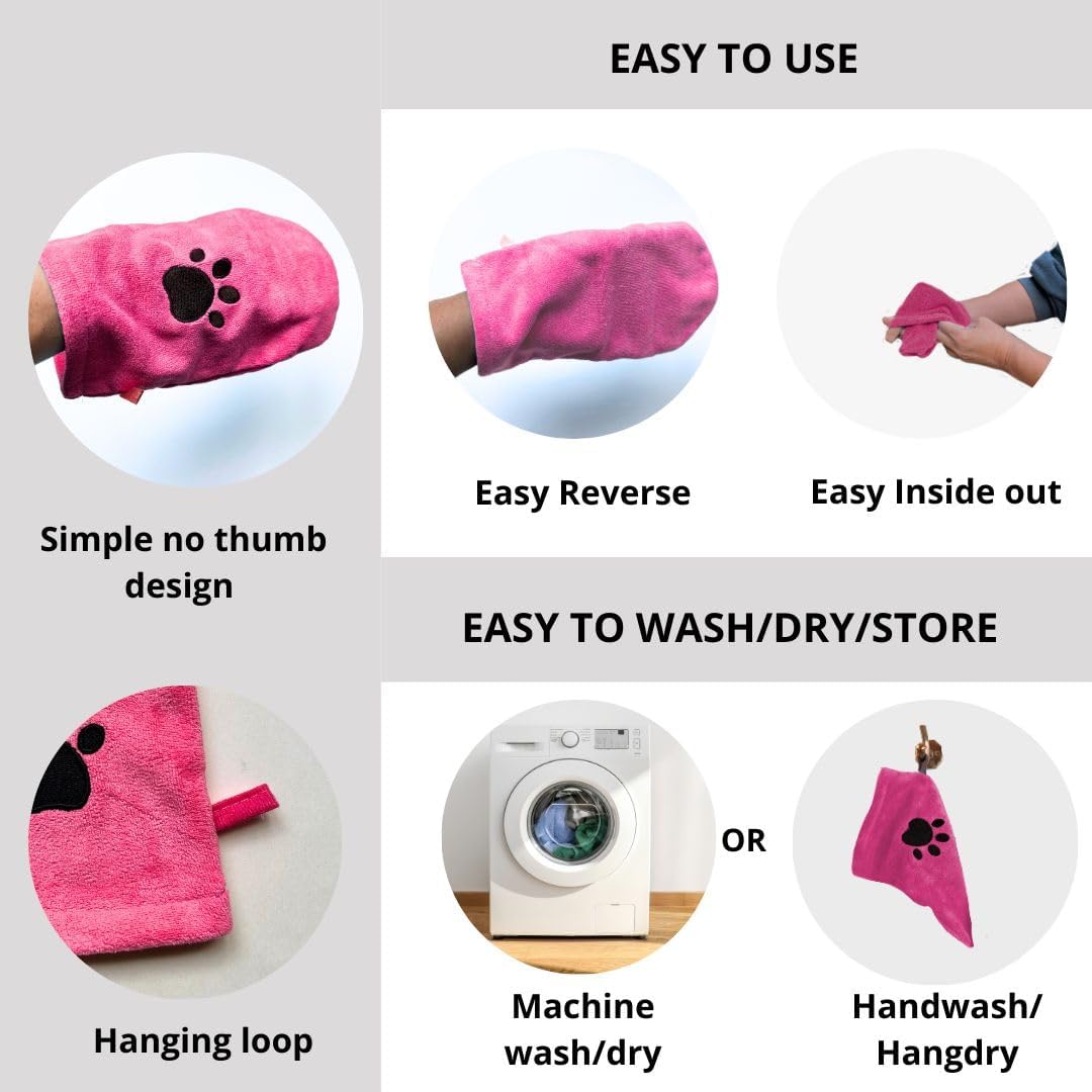 Penny & Niko Microfiber Pet Towel Mitts - Standard - 4 pack / Pink - image 3