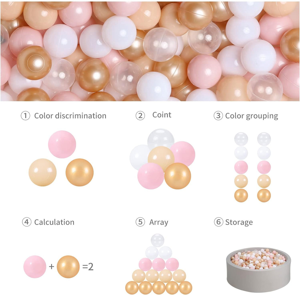 GOGOSO Ball Pits Balls for Toddlers Pack of 50 100 200 Plastics Shape - B Pink Colors / 200 balls - image 3