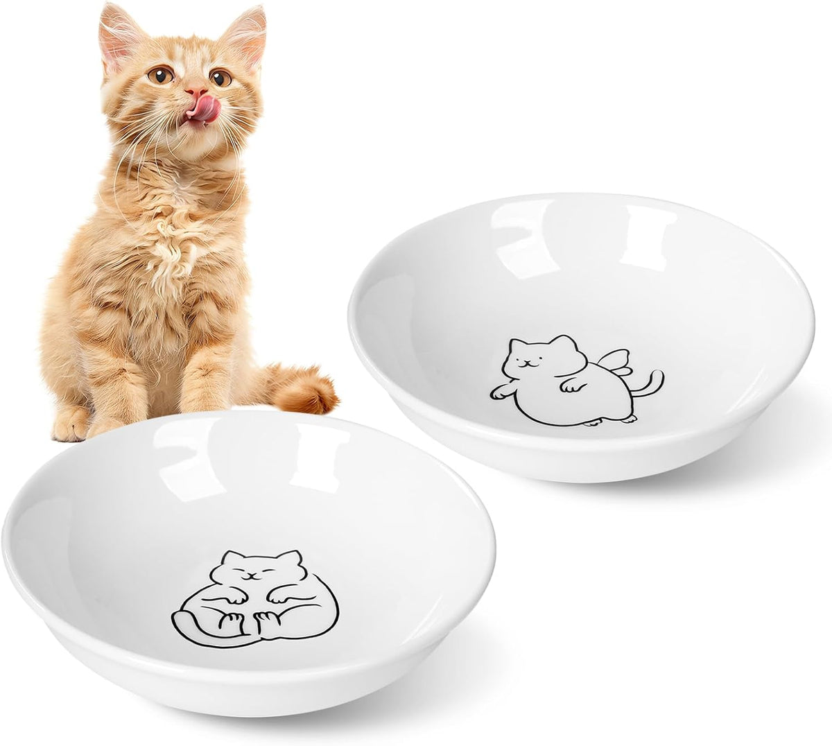 2pcs Wide Shallow Cat Bowls - Fat