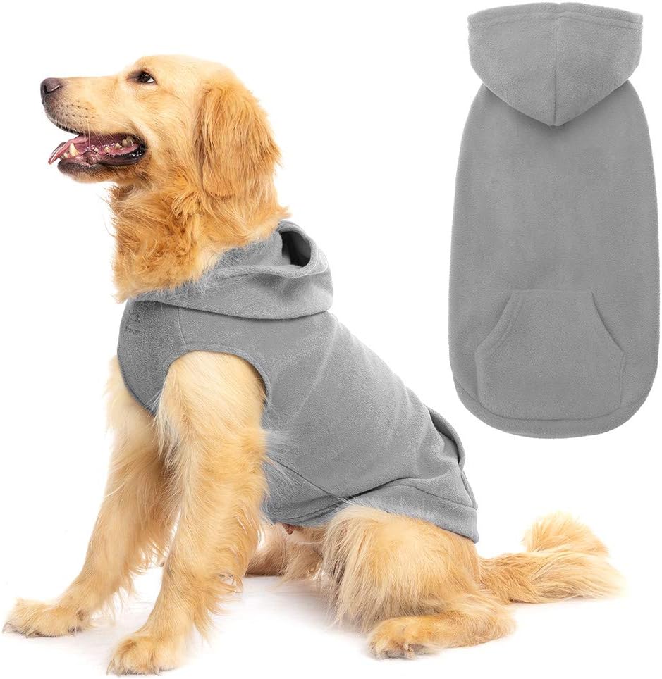 Fleece Dog Hoodie with Pouch, Green S – Essentials for Dogs - X-Large / Grey