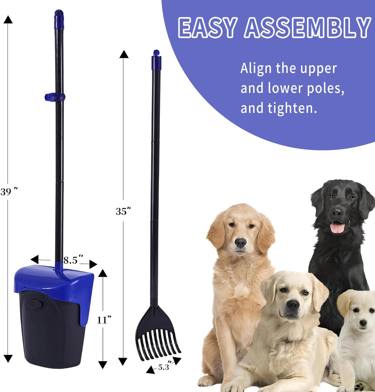 Pooper Scooper Large Swivel Bin & Rake with 160 Waste Bags - Blue1 - image 2
