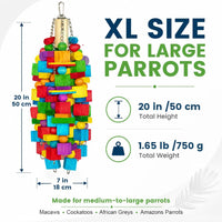 Large Bird Toy, 20 in XL Parrot Toys Natural Wood Blocks Bird Chew Toy for Foraging, Stainless - image 3