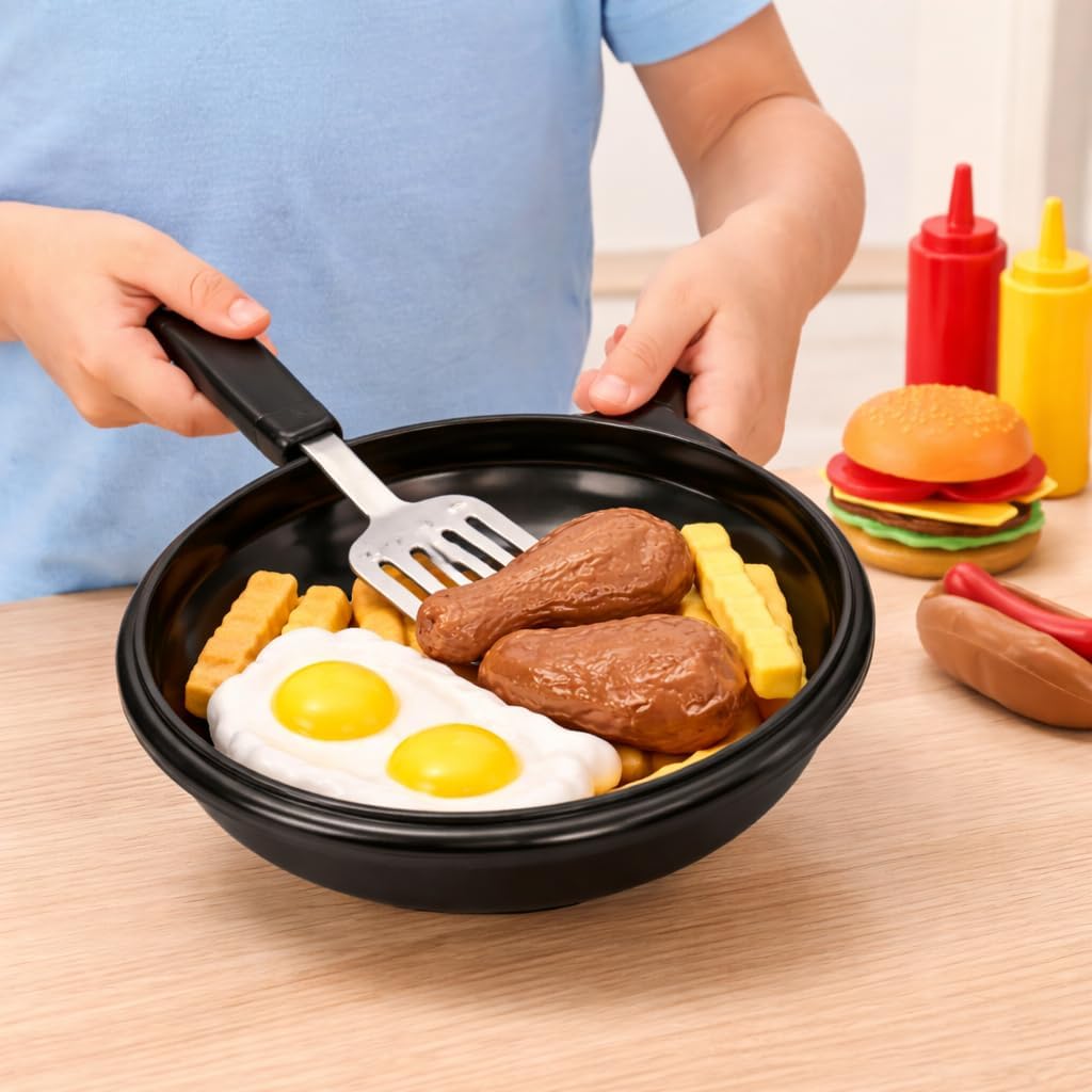 25 PCS Play Food Kids Toy Set with Frying Pan Skillet and Spatula - image 4