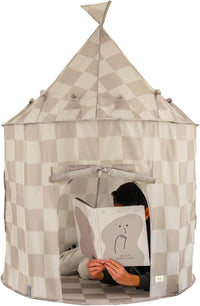 3 Sprouts Kids Play Tent for Ages 3 to 10 - Checkerboard Beige