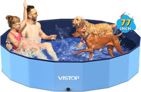 VISTOP Extra Large Foldable Dog Pool XXL - 3XL- 77" x 16" / Blue