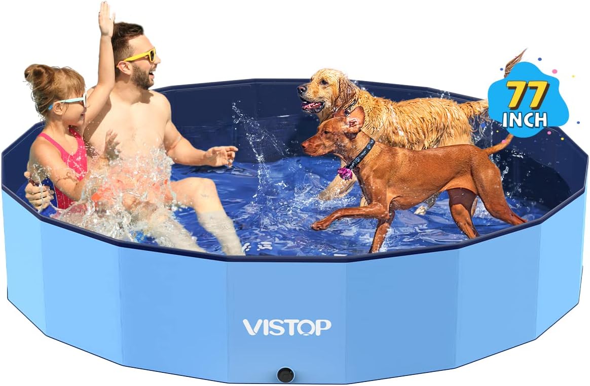 VISTOP Extra Large Foldable Dog Pool XXL - 3XL- 77" x 16" / Blue