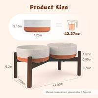 SPUNKYJUNKY Ceramic Elevated Dog Bowl Set with Acacia Wood Stand for Food and Water for Medium Dog (42.27 OZ, White and Reddish Brown)